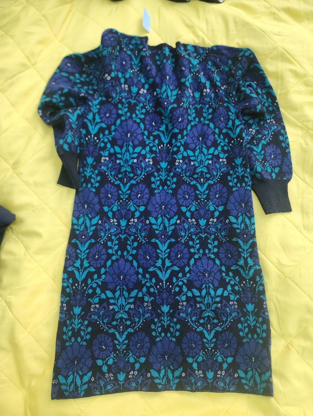 Ann Taylor Navy Floral Knit Sweater Dress